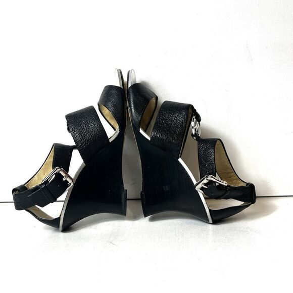 Michael Kors Logo Black Leather High Heels Women's 6M Open Toe Sling Ankle Strap - Picture 5 of 11